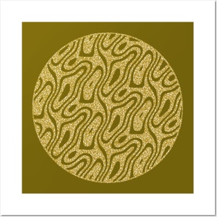 Silhouette Circle Abstract Ripple Golden Curves Speckle Background Posters and Art